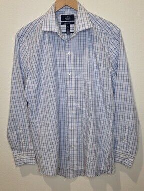 Buttoned Down Men's Blue & White Plaid Long Sleeve Button Down Shirt Size M